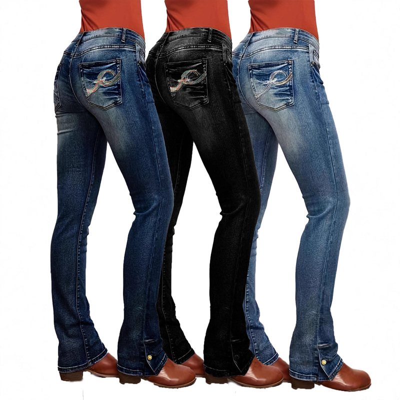 Cross-border supply European and American simple casual jeans stretch slim straight Denim trousers women's embroidered jeans Cross-border supply European and American simple casual jeans stretch slim straight Denim trousers women's embroidered jeans