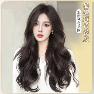 Wig Women's Long Hair Full Head Cover Natural Fashion Faux Hair Full Human Hair New Large Wave Curly Hair Wig Cover