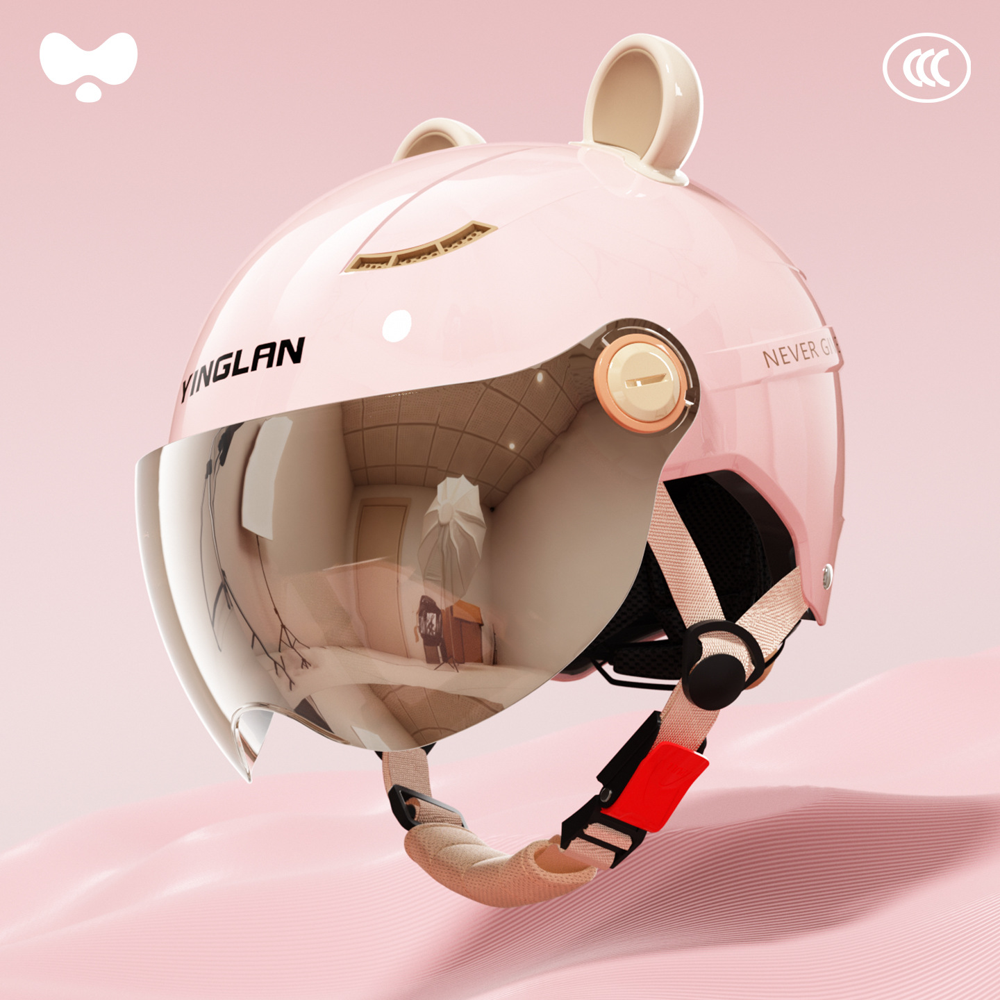 Motosiklet kaskı (dəbilqə) — Universal Motorcycle - 3c-cherry-blossom-pink-electroplated-short-mirror-class-a-new-national-standard