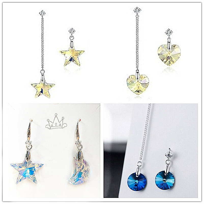 Прямые поставки с фабрики Австрия хрустальные серьги оптом 925 стерлингового серебра AB версия Летающая Тарелка пятиконечная звезда Корейская версия длинной