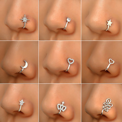 Cross-border hot-selling creative nose clip nose ornaments for men and women European and American copper inlaid zircon flower love nose ornaments without puncture