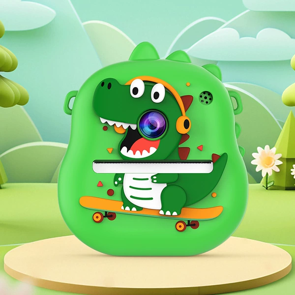 Skateboard, green dinosaur, memory card