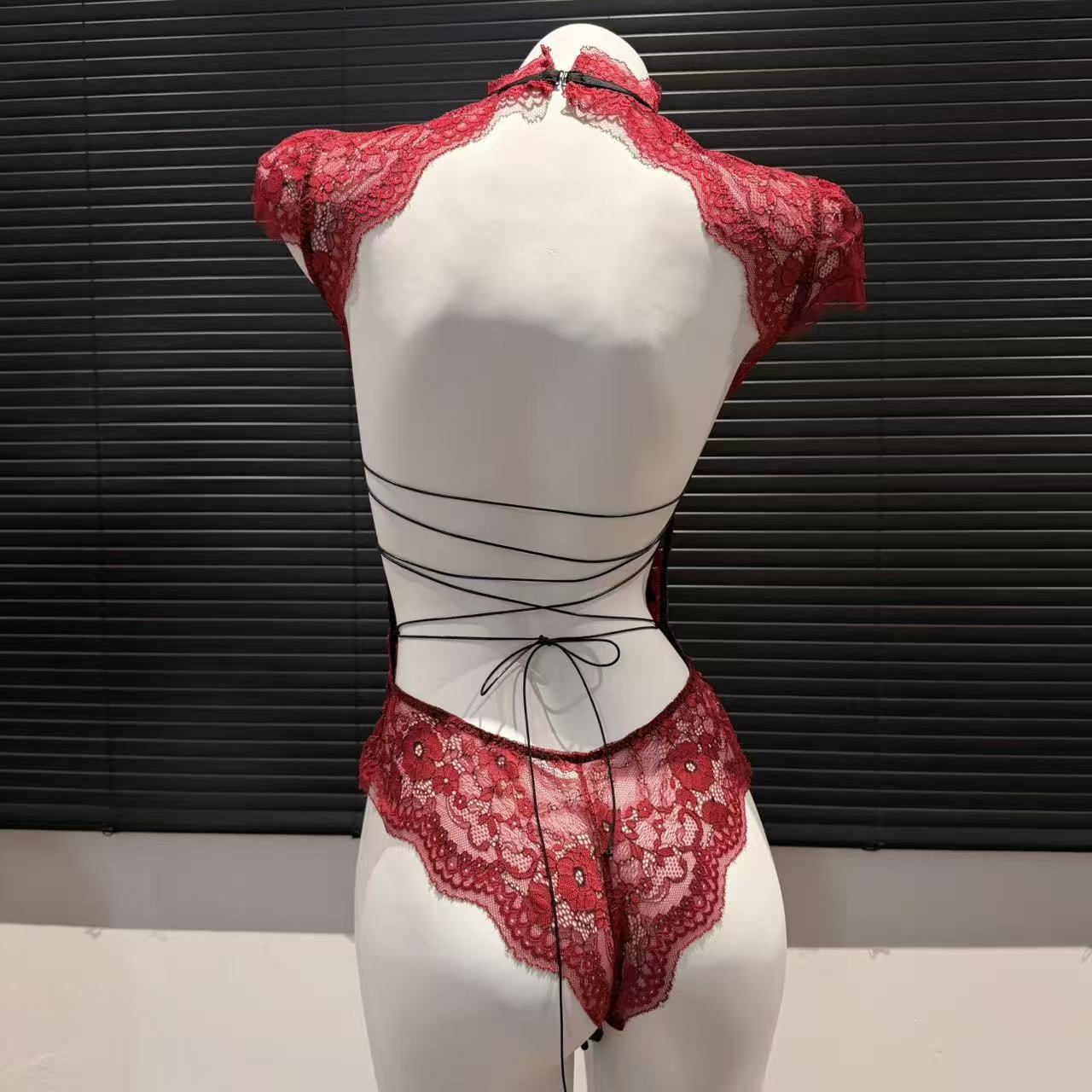 French Style Lace Patchwork Bodysuit And Uniform Lingerie Set_voghion.com