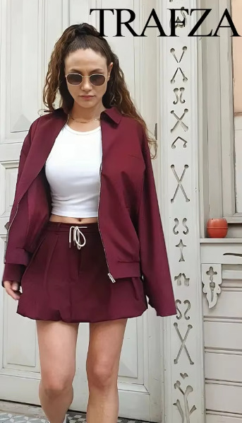 Regular Fit Fit Type Holiday Daily Wine Red Women's Streetwear Solid Color Polyester Skirt Co-ord Set Skirt Sets