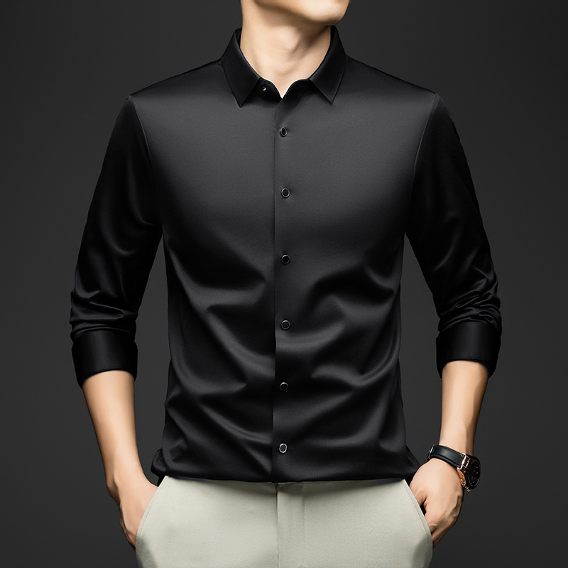 2025 Autumn New Arrival Men's High-End Shirt Solid Color Light Luxury Business Classic Mulberry Silk Shirt