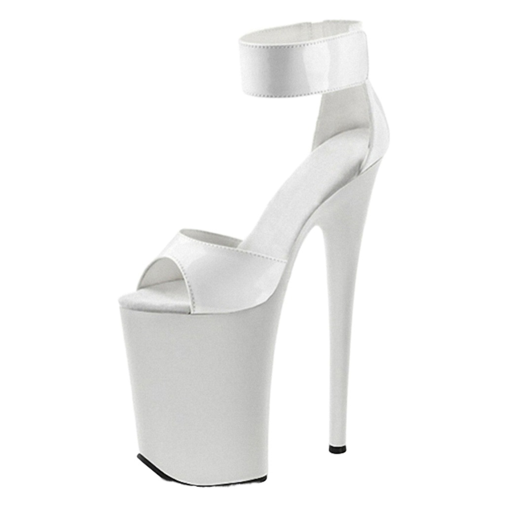 Zapatos de tacón súper alto de 23cm ventas directas de fábrica tamaño tamaño modelo pasarela sandalias de tacón de aguja blanco antideslizante pole dance zapatos de mujer