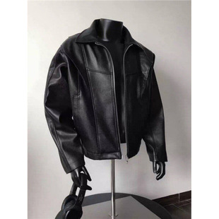 American Style PU Leather Black Leather Jacket Unisex 2025 Spring New Loose Trendy All-match Motorcycle Jacket