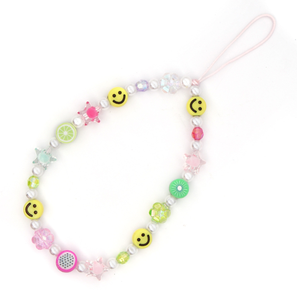 Ethnic Style Acrylic Yellow Smiley Face Five-pointed Star Round Beads Mobile Phone Chain Lanyard display picture 4