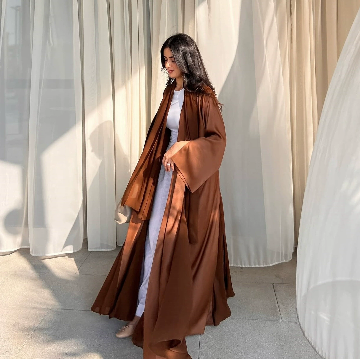 Абая (Mq166modest) однотонное худи-платье кардиган, свободный крой, стиль Ближний Восток Дубай