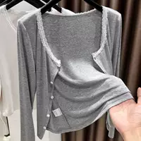 Lace‑trim summer cardigan cloak, thin long‑sleeve button‑front, plus sizes, lightweight