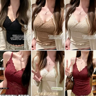 跨境性感蕾丝薄款吊带背心女秋季加长内搭带胸垫蕾丝美背v领上衣