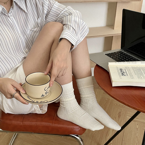 Socks for women, new spring cream color ins versatile vertical striped pile socks Japanese style JK wind tube socks wholesale