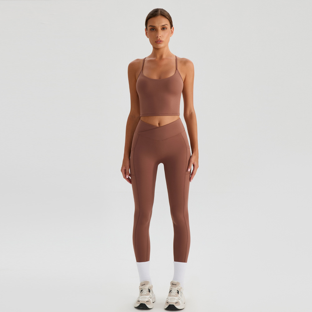 Ropa interior deportiva de mujer pantalones de fitness que incluyen un brazo de brazo con chaleco de dos piezas de yoga