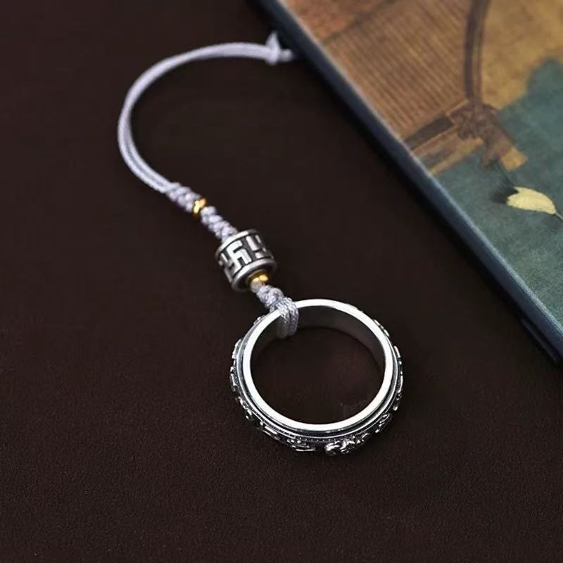 Retro Stylish Thai Silver Niche Design Creative Rotatable Pixiu Pendant for Men and Women, Literary Style Mobile Phone Pendant
