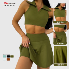 Breathable European and American slim sports skirt fake two-piece culottes running fitness tennis anti-exposure yoga skirt