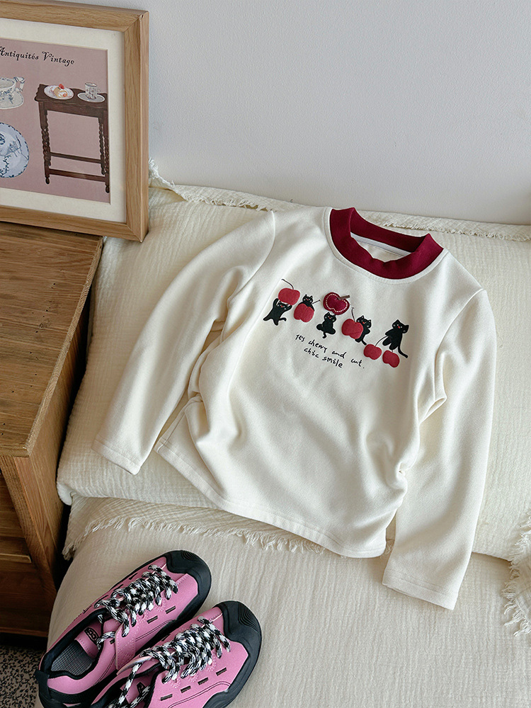 [al contado] niñas de ropa infantil 2025 nueva camisa t de manga larga de invierno para niños con chaqueta de terciopelo 320g engrosada