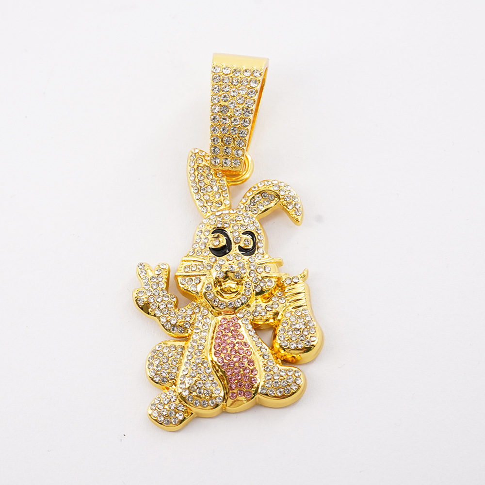 Hip-Hop estilo personalidad diamantes goteo de aceite dibujos animados colgante conejo collar cadena cubana accesorios de moda moda collar