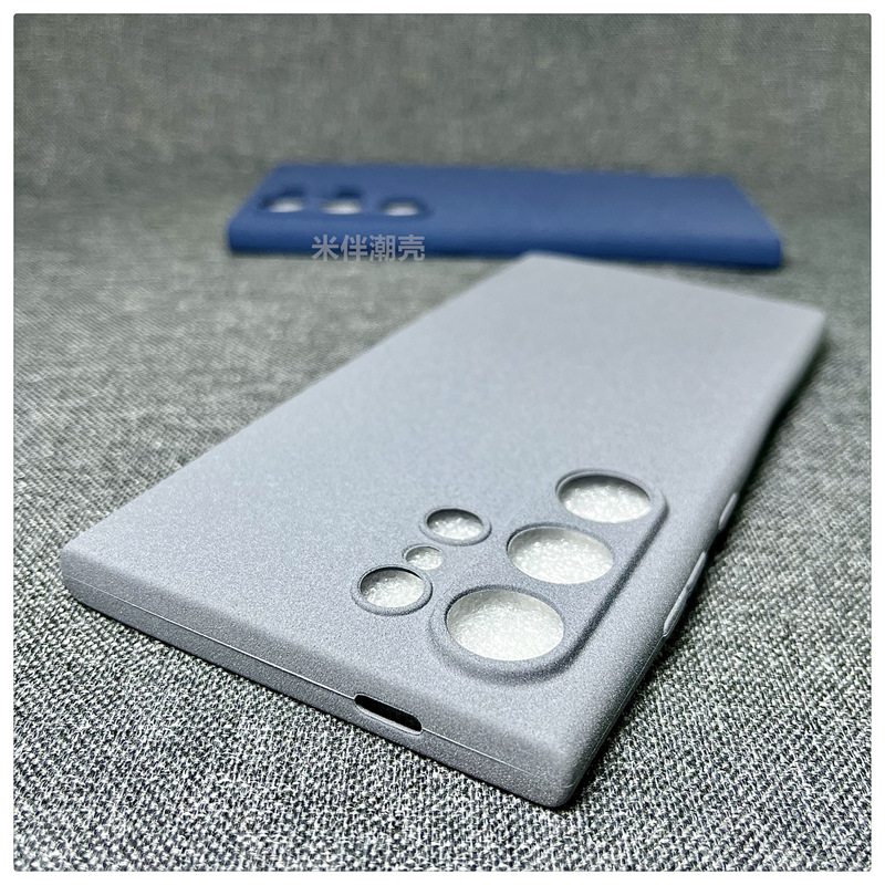 灰纯色简约适用三星s23ultra手机软壳粗磨砂岩砂硅胶直边防摔全包