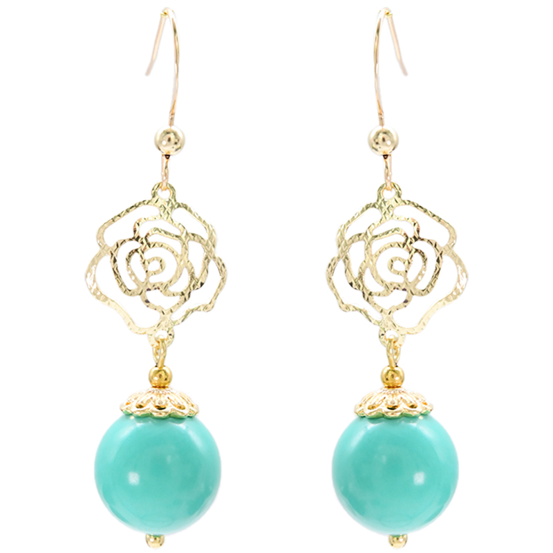 Turquoise fashionable earrings, 14 carat