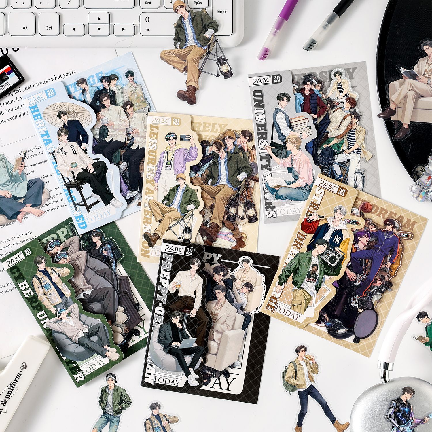 Zabc Cross-Border Pet Sticker Pack, Crowd Shadow Series, 30 Pieces of Character-Themed Fashion Boy-Themed Stickers