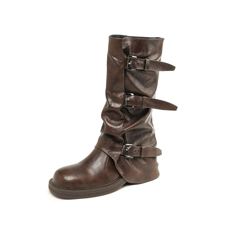 Высокие сапоги (Martens) деним, французский стиль, средняя/высокая голова, пряжка, размеры 35–40