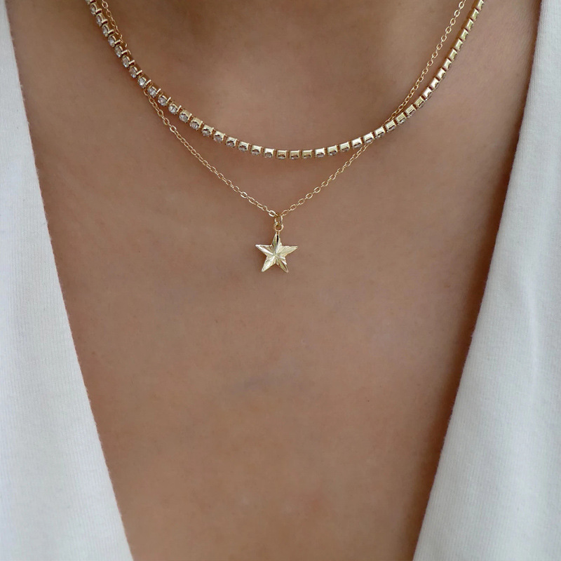 合金ネックレス卸売ヨーロッパとアメリカのクロスボーダーホットスタイルジュエリーファッション多層ラブドロップペンダントレトロ女性鎖骨チェーン