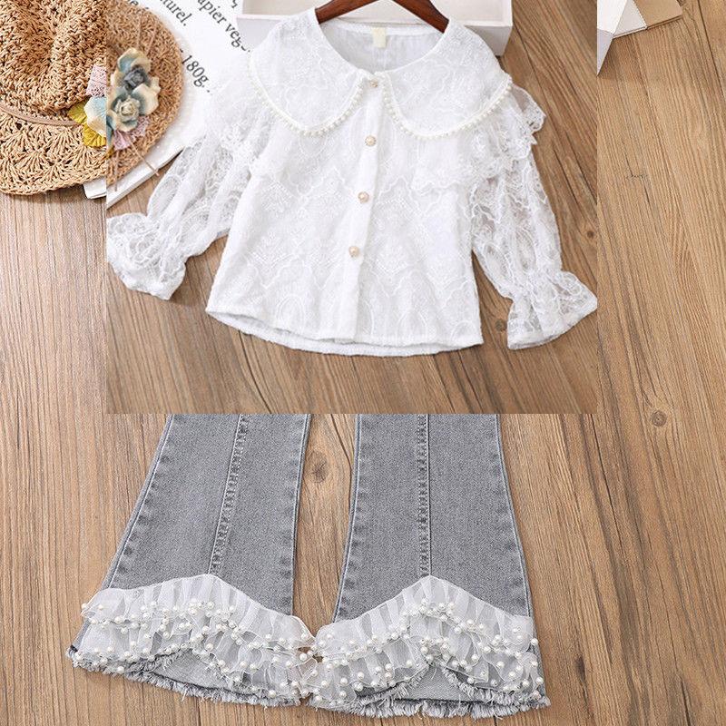 슈트 스모키 그레이 20% 진주 팬츠 + 레이스 진주 탑