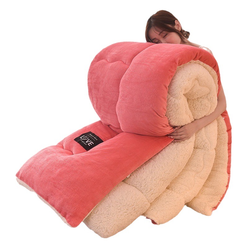 Thickened Milk Velvet Quilt, New Lamb Wool Warm Dormitory Gift, Solid Color, Skin-Friendly, Thickened for Winter