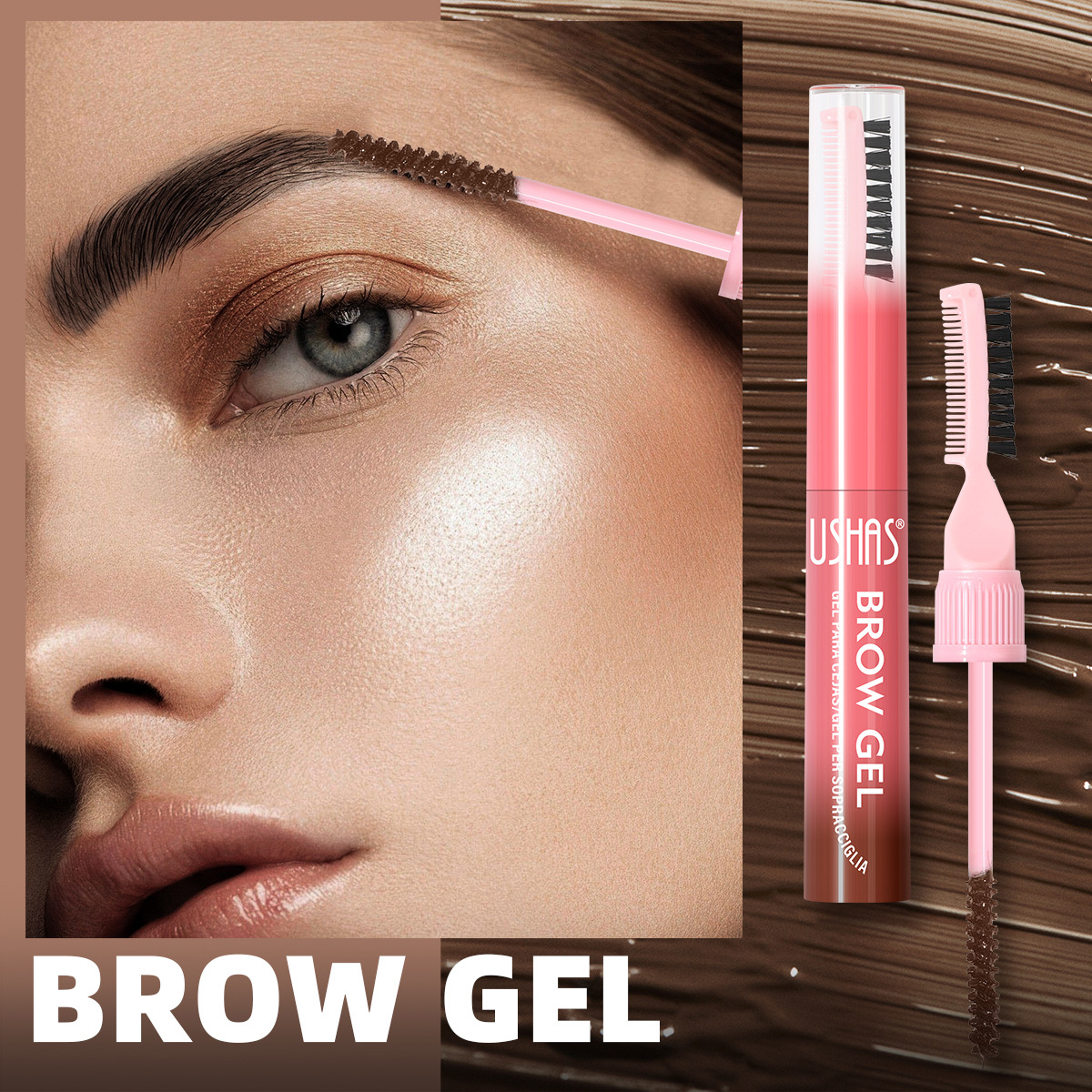 USHAS Europa y los Estados Unidos punto transfronterizo venta impermeable duradero doble cabeza cepillo de cejas gel UC155 image 1