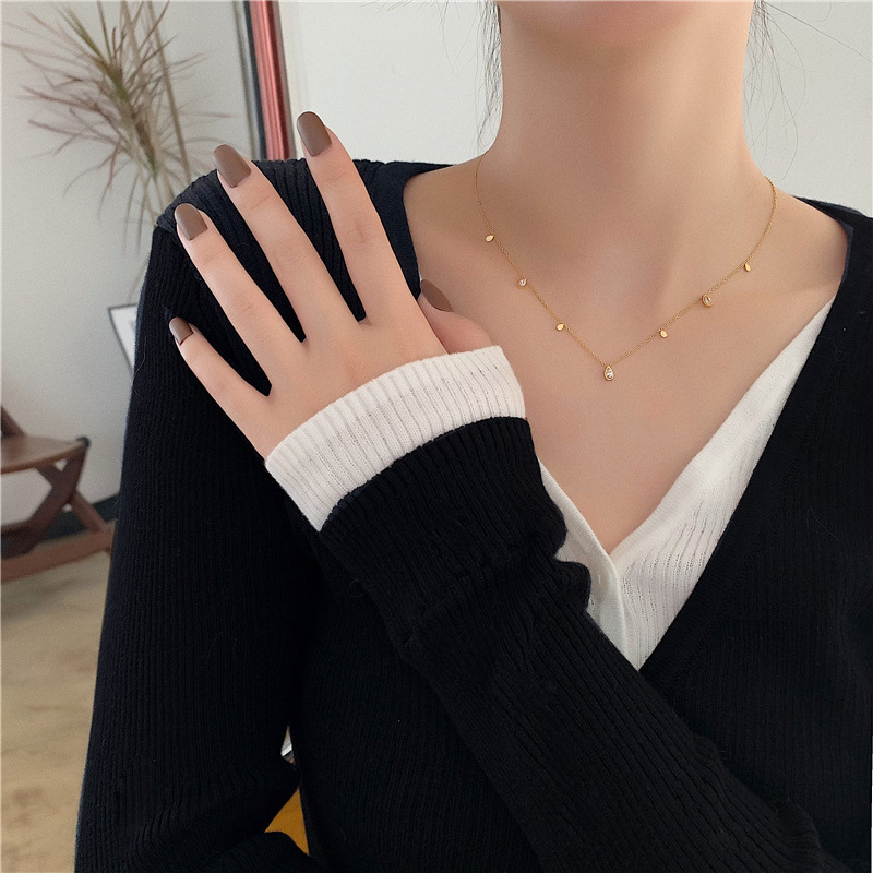 5g Weight Copper, Zircon Pendant Material Zircon Inlay Material Simple Style Water Droplets Titanium Steel Inlay Zircon Necklace