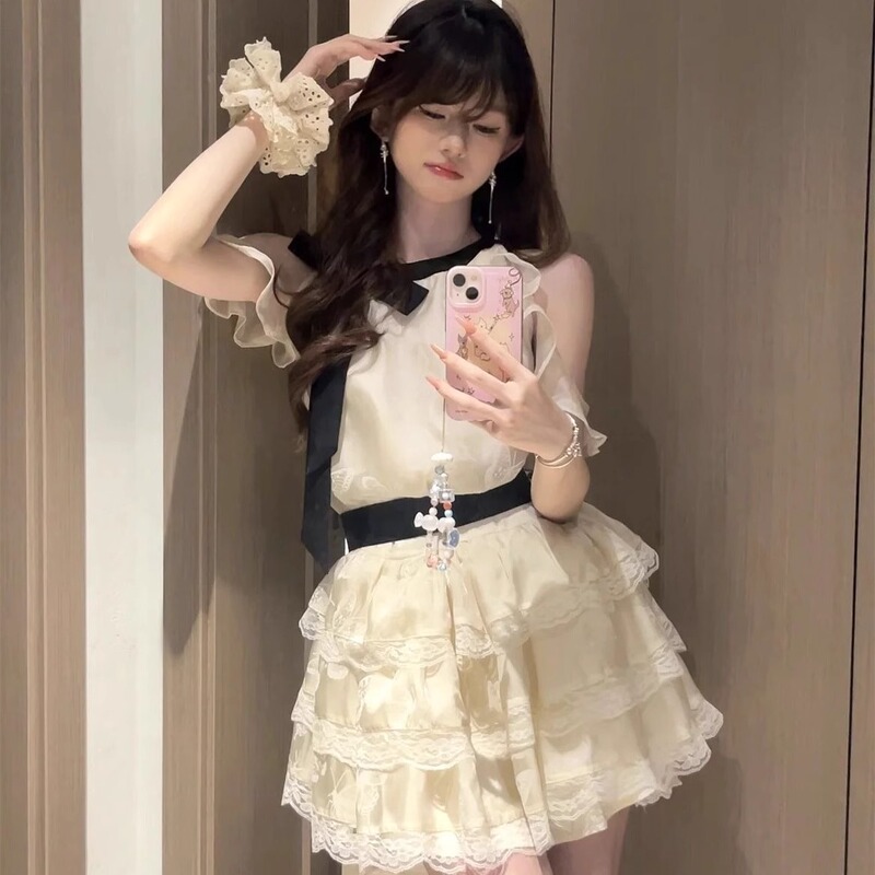 French Daughter dress Women's Summer New First Love Sweet Princess Puffy Cake Skirt Waist-waisted Birthday Skirt