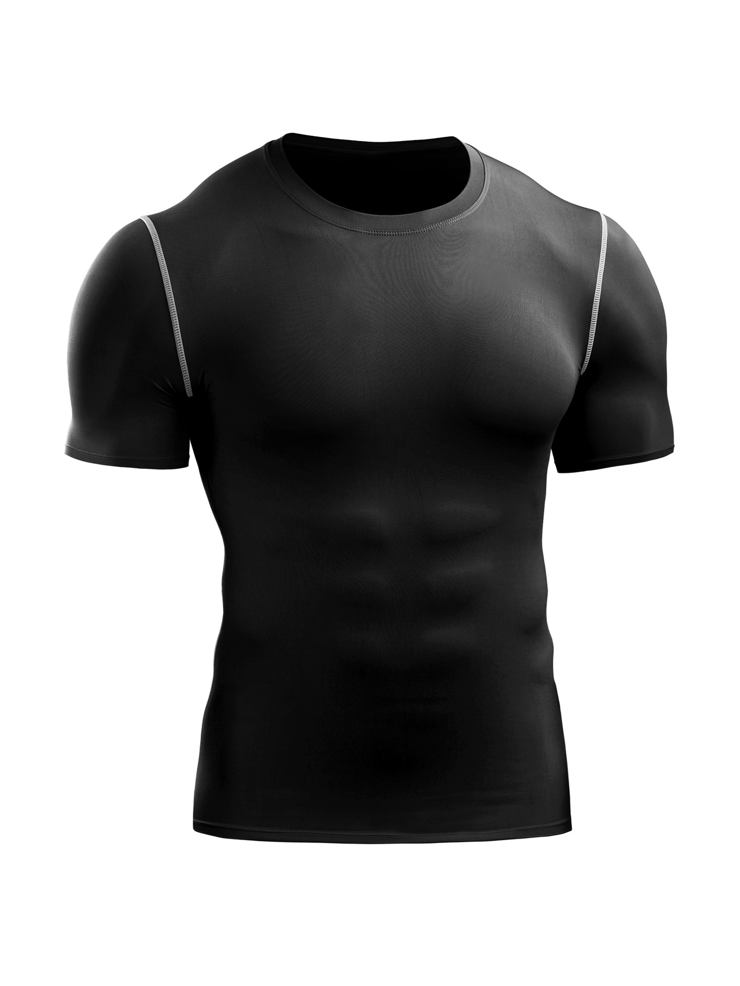 Camiseta deportiva de manga corta para hombre, corte ajustado, media manga de verano, color liso blanco y negro, camiseta ajustada de alta elasticidad.