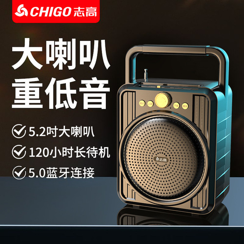 Portable multi-functional speaker with microphone, radio, and wireless Bluetooth for home use, outdoor square dancing, and more.