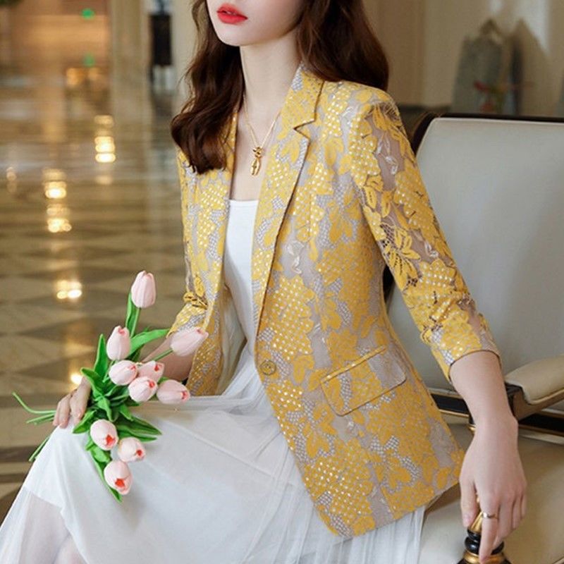 High-End Lace Cut Out Small Suit Jacket Spring and Summer Thin Korean Style Fashionable Casual Slim Sun Protection Top High-End Lace Cut Out Small Suit Jacket Spring and Summer Thin Korean Style Fashionable Casual Slim Sun Protection Top