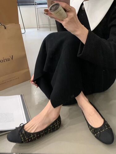  new style small fragrant style color matching bow flat ballet shoes for women versatile round toe small fragrant shoes shallow mouth single shoes