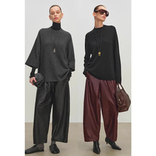 文九肌理锥形九分裤复古松紧腰气质百搭高级感宽松皮裤25秋冬7684