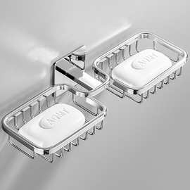 不锈钢香皂盒免打孔肥皂架浴室卫生间创意壁挂式双层沥水置物架