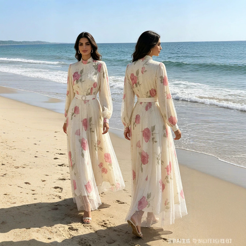Cross-Border New Model Factory Direct Sale Turkish-Pakistani Resort Style Printed Women's Fashionable Long Dress