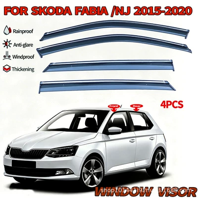 Suitable for Skoda Fabia Nj 2015-2020 Window Visor (Rain shield) - cross-border-precision-printing-without-car-logo-can-be-labeled-on-behalf-of-skoda-fabia-mk3-nj-2015-2020-pc-3d-stainless-steel-bright-strip-window-rain-shield