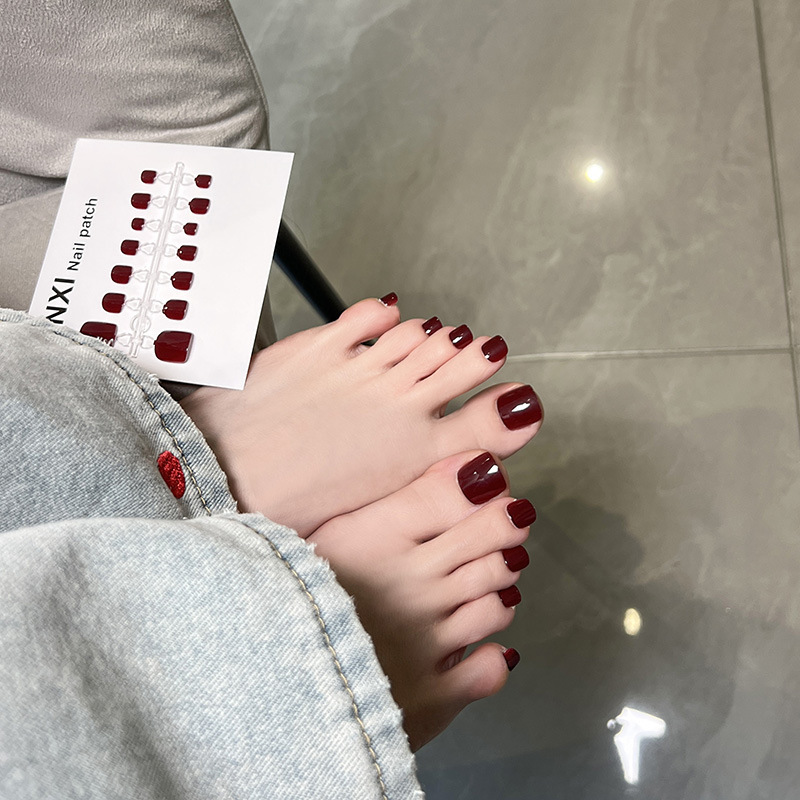 wine red Foot Prefabricated Armor for Summer White Ins Fairy Cyber Trendy Light Luxury Detachable Nail Art Explosions