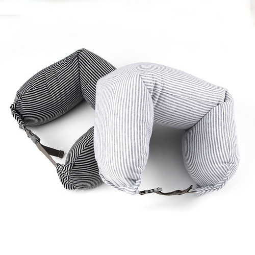 Japanese-style pure cotton foam particle pillow, lightweight multi-functional travel aircraft neck pillow, knitted cotton particle U-shaped pillow