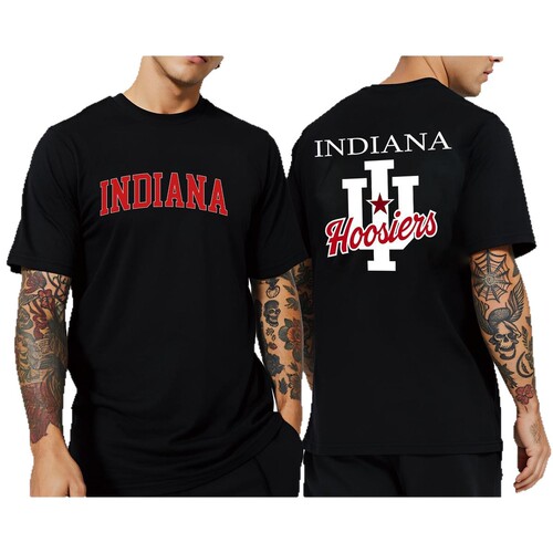 Cross-border European code Indiana Mountaineer team logo positive and negative printed T-shirt men's round collar campus style top