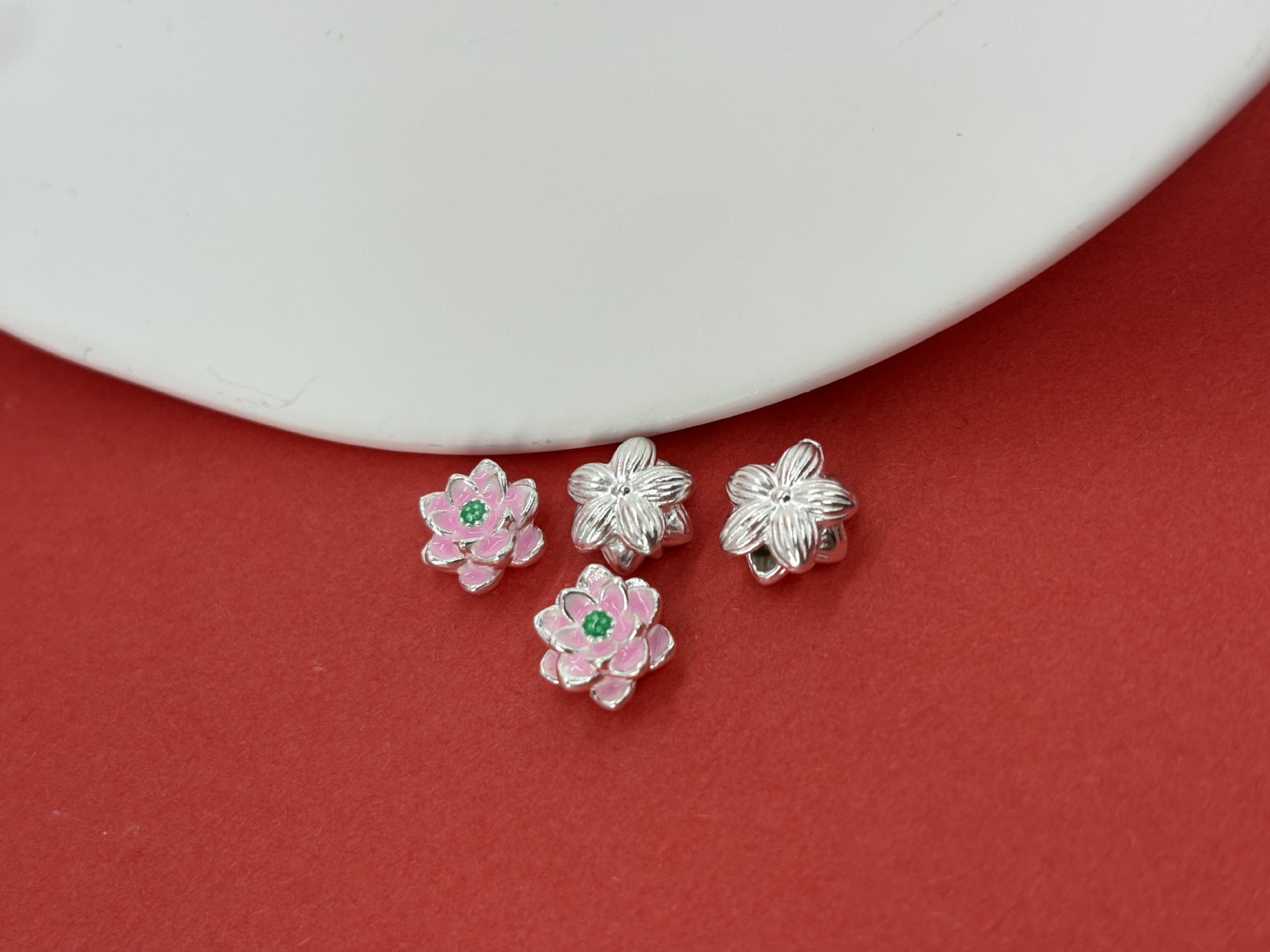 999 Pure Silver 3D Ancient-Style Enamel Lotus Colorful Silver Pendant Spacer Bead Bracelet DIY Silver Accessories