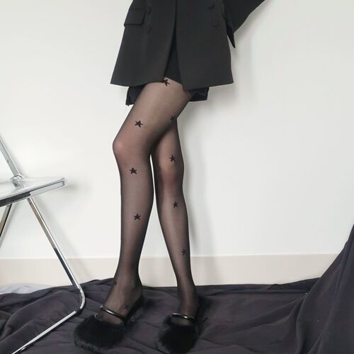 A and sexy star pantyhose, five-pointed star stockings, female sexy dark beautiful legs, Japanese cute JK socks
