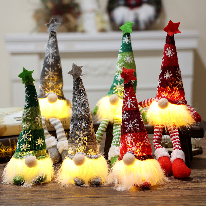 Cross-border new Christmas decoration small luminous doll knitted hat faceless Rudolph with light dwarf ornaments