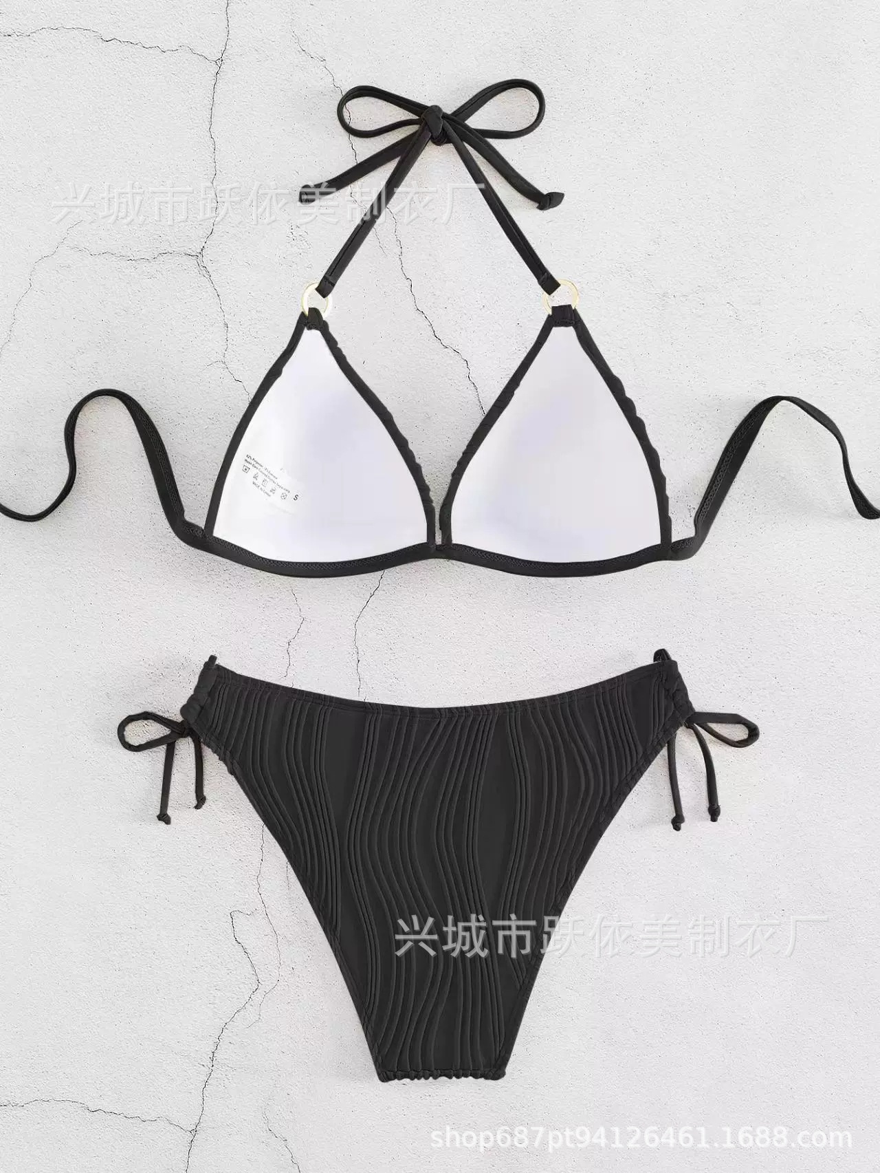 欧美新款游泳衣跨境性感分体带胸垫比基尼糖果色波浪法式三点详情20