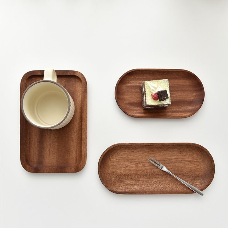 bandeja de madera de árbol de ebano, bandeja de almacenamiento de aire, plato de comedor oval japonés, pastel, pan, café, té, plato de madera sólida image 4