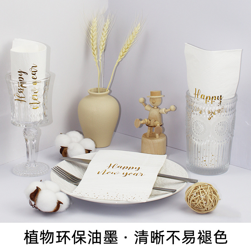 Hotel estampado servilletas restaurantes de Año Nuevo decoración toallas de papel desechable sala de estar fábrica de toallas de papel venta directa