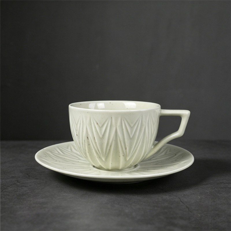 202-J Luanfeng coffee cup + saucer black dots light gray 250ml (pearl cotton packaging)