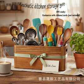 跨境木质收纳盒可壁挂多分格厨房烹饪厨具收纳整理架杂物收纳盒